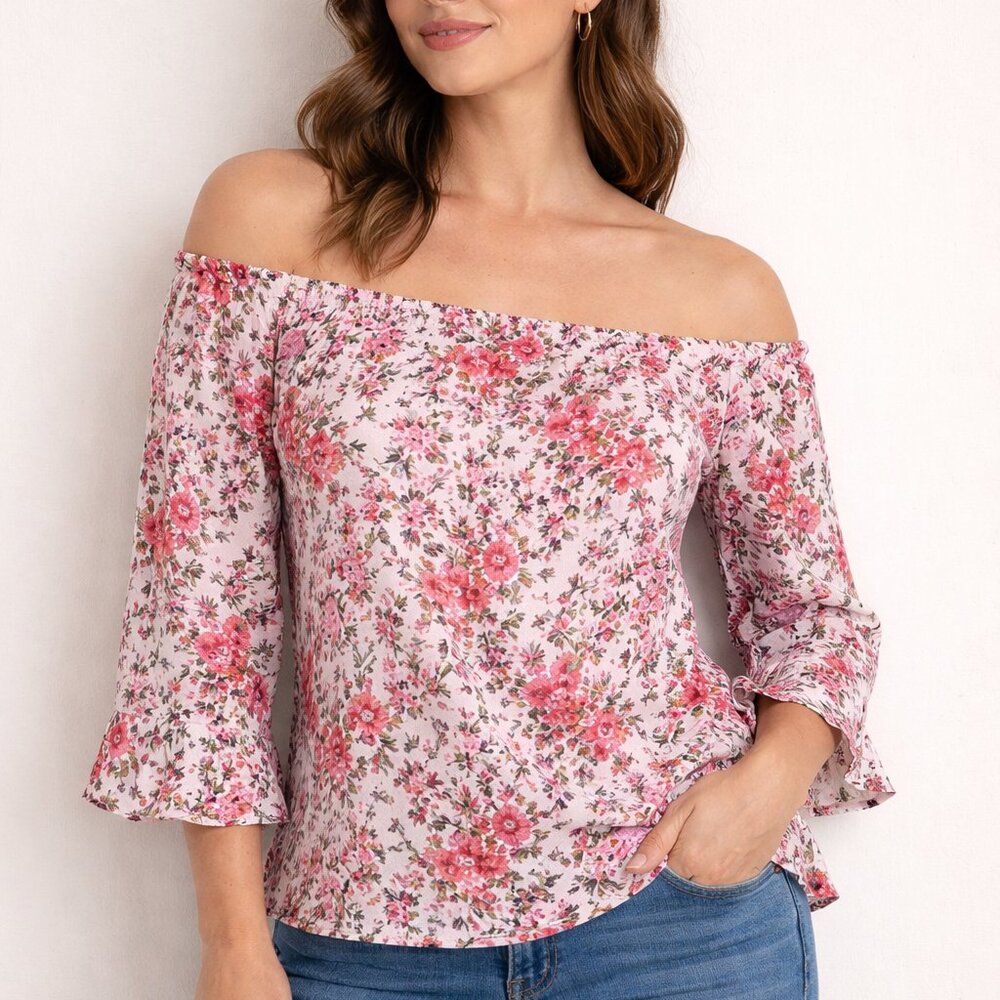 Women’s Floral Cold Shoulder Top – Off the Shoulder Blouse